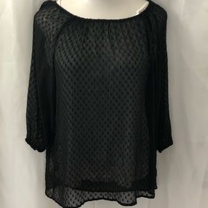 🌸Sheer black flowy top with dots